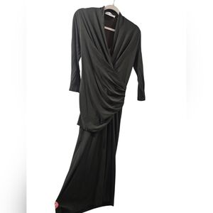 MM Lafleur Black Draped V-Neck Long Sleeve Dress Sz M